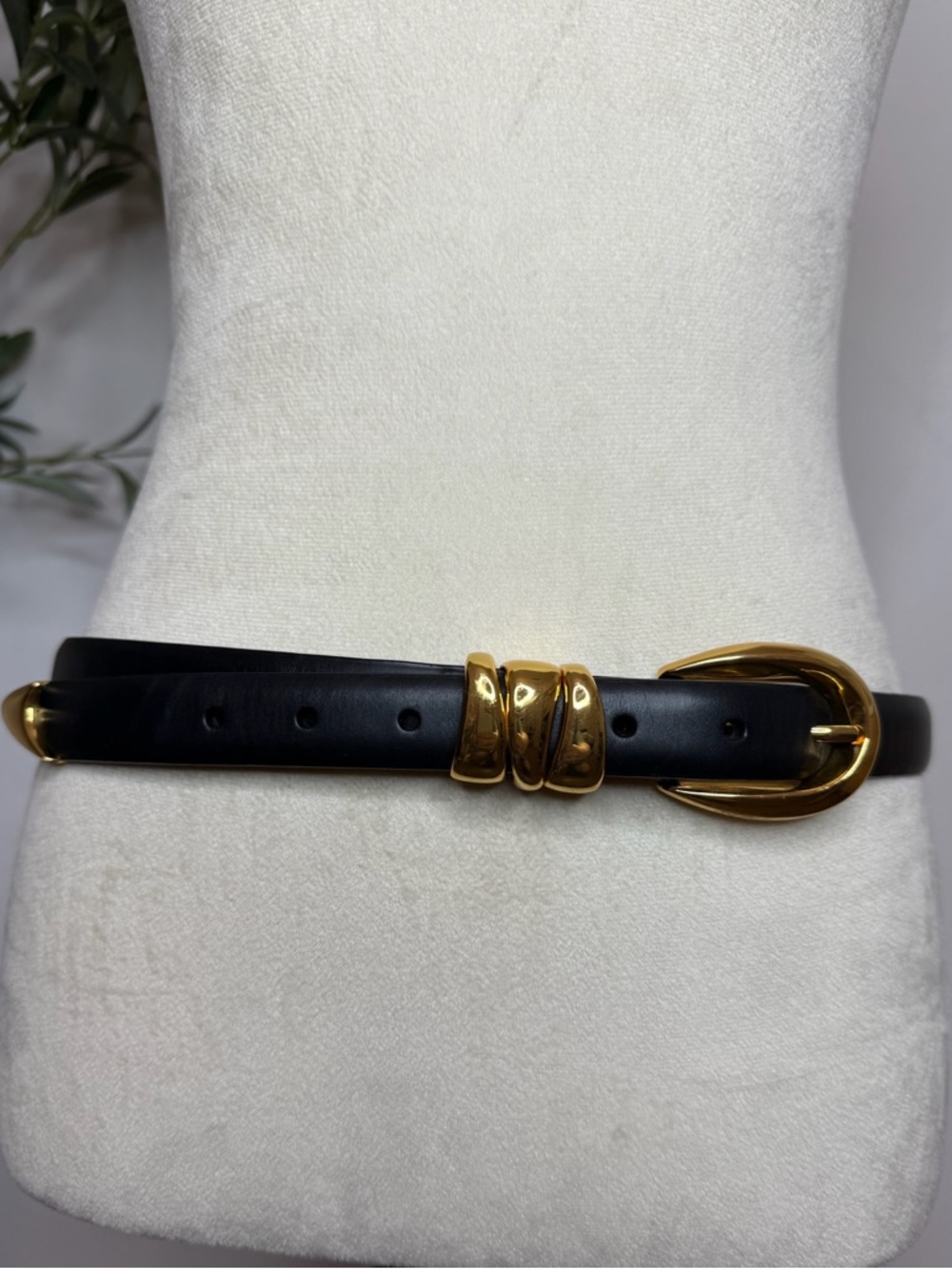 Madewell Black Leather Belt with Gold Buckle and Loops